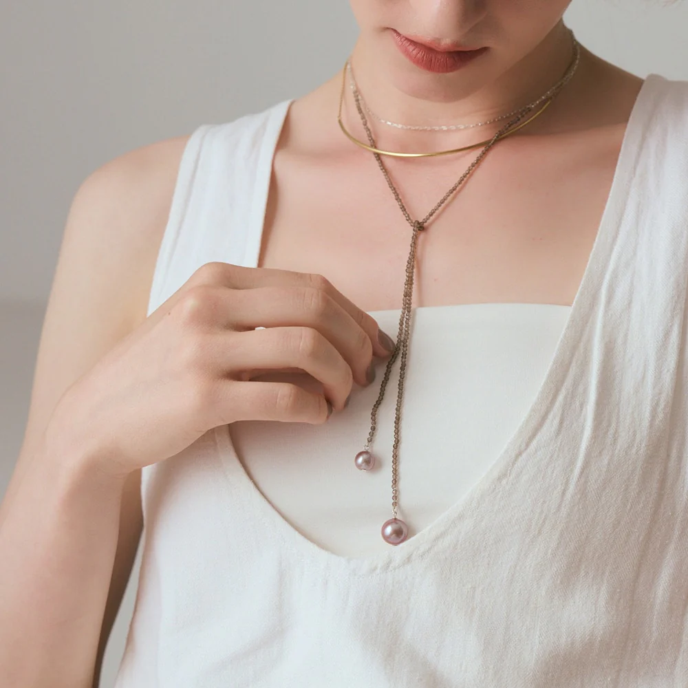 Silver Smoky Quartz/Freshwater Pearl Necklace - Image 4
